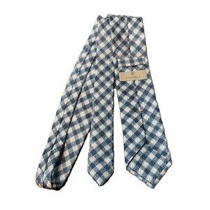 Vintage Canali Gingham Silk Tie – Blue & White Self-Tipped Made in Italy
